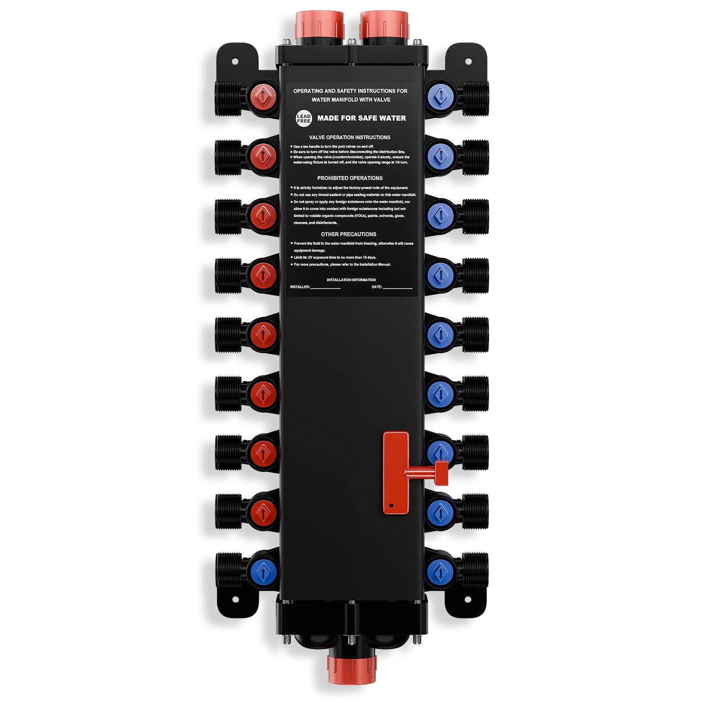 50250 18-Port PEX Manifold | Compatible with viega manabloc | 10 Cold 8 Hot Homerun Water Manifold | 3/4" Inlet 1/2" Zero Lead Alloy PEX Crimp | Quiet Flow & Corrosion Resistant Design