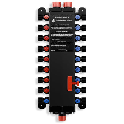 50250 18-Port PEX Manifold | Compatible with viega manabloc | 10 Cold 8 Hot Homerun Water Manifold | 3/4" Inlet 1/2" Zero Lead Alloy PEX Crimp | Quiet Flow & Corrosion Resistant Design