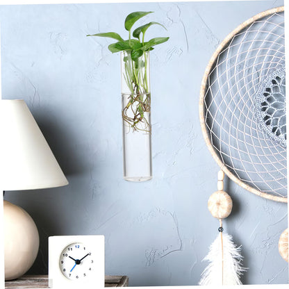 Zerodeko 2pcs Clear Glass Cylinder Wall Vases Sleek Hanging Glass Planters for Hydroponic Terrarium Plants Transparent Wall Mounted Floral Holders with Streamlined Design for Home and