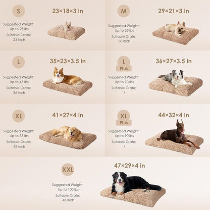 EHEYCIGA Washable Large Dog Bed for Crate 35x23 Inch, Kennel Pad for Dogs Up to 45 lbs, Plush and Comfy Pet Sleeping Mat, Camel