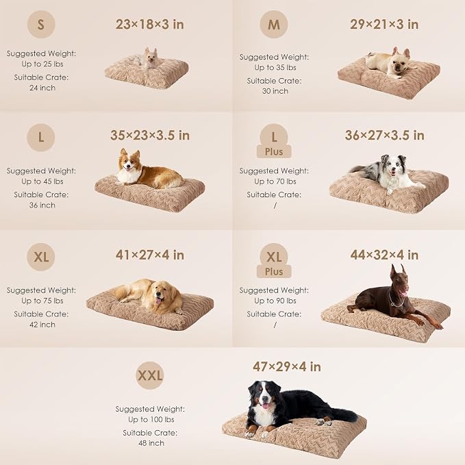 EHEYCIGA Washable Small Dog Bed for Crate 23x18 Inch, Kennel Pad for Puppy Up to 25 lbs, Plush and Comfy Pet Sleeping Mat, Camel