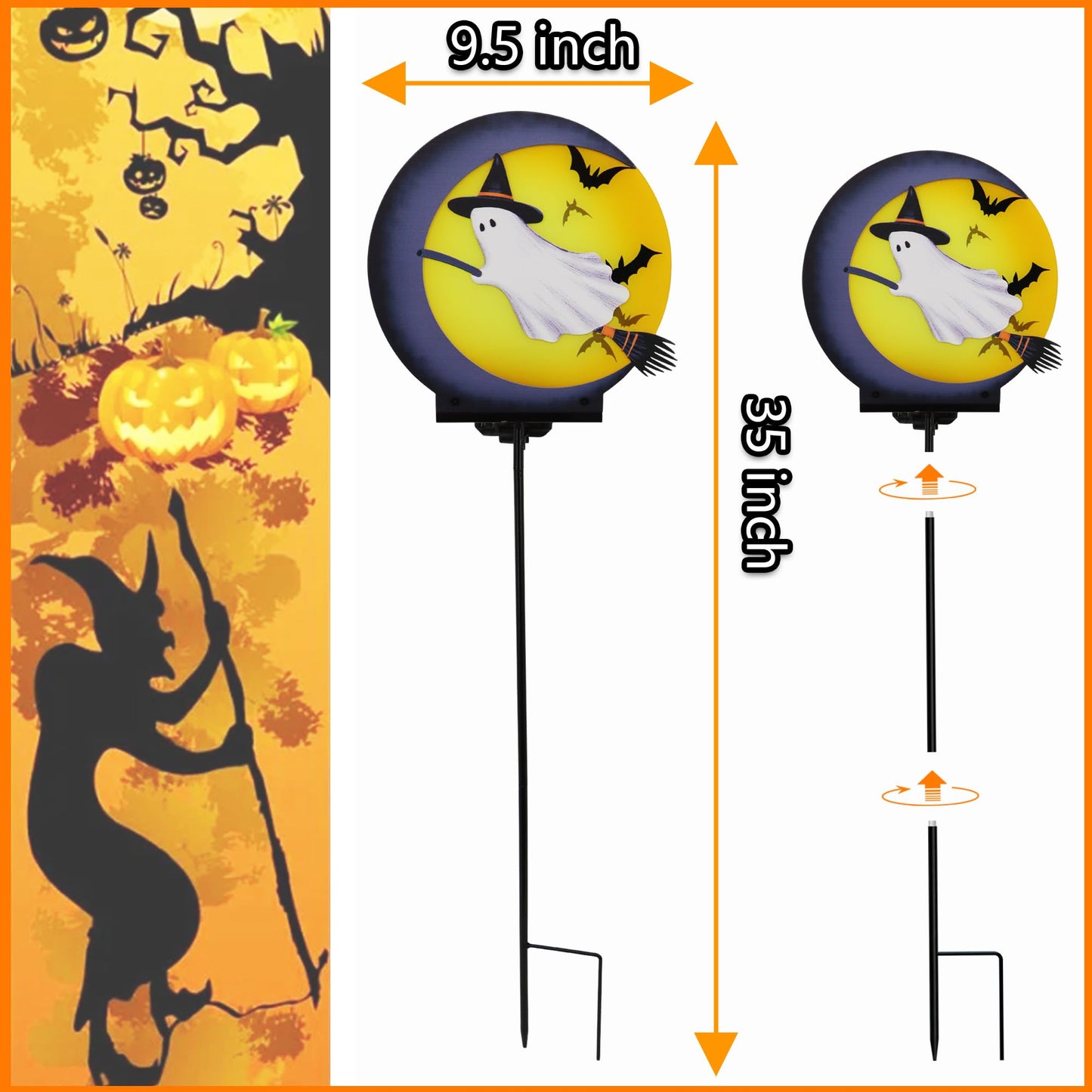 Halloween Ghost Solar Light Stakes Decorations Outdoor, Halloween Lights Ornaments Holiday Decorations Party, Ghost Moom Silhouette Outdoor Halloweens Decor