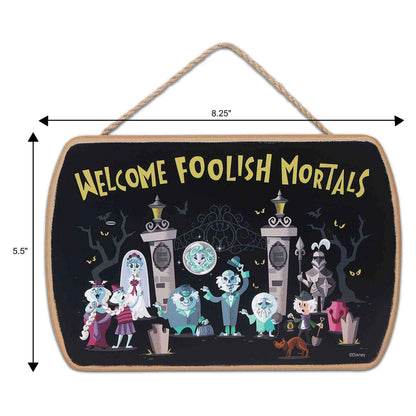 Disney Haunted Mansion Welcome Foolish Mortals Hanging Wood Wall Decor - Fun Halloween Sign for Home Decorating