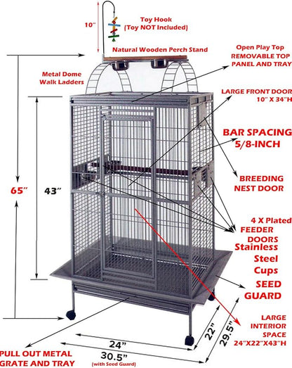 Large Elegant Durable Play Top Double Walk Ladders Perch Stand Bird Parrot Rolling Wrought Iron Cage for Finch Macaw Cockatoo Cockatiel