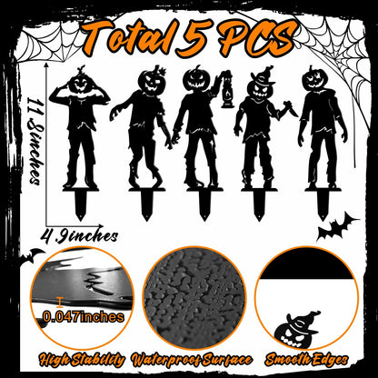 5 Pcs Metal Halloween Yard Signs Halloween Outdoor Decorations Black Metal Art Halloweens Yard Stakes Reusable Skeleton Lawn Sign for Zombie Holiday Party Supply Pumpkin Decor for Garden Prop