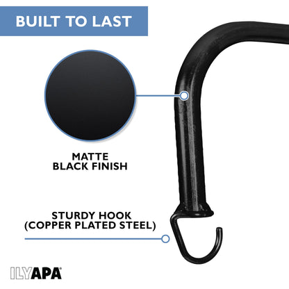 Ilyapa 4 Pack Metal Plant Wall Hanger Hooks - 7 in. Hook for Hanging, Baskets, and Macrame, Indoor Hangers in Matte Black Finish, Wall Planters