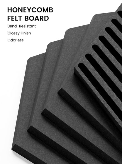 Fluxynara Hexagon Cork Board Alternative for Walls Decor-10-Pack Felt Bulletin Board Tiles,with 30 Pushpins,50 Adhesive Tabs for Office,Classrooms & Home Pin Board Felt Board-Black