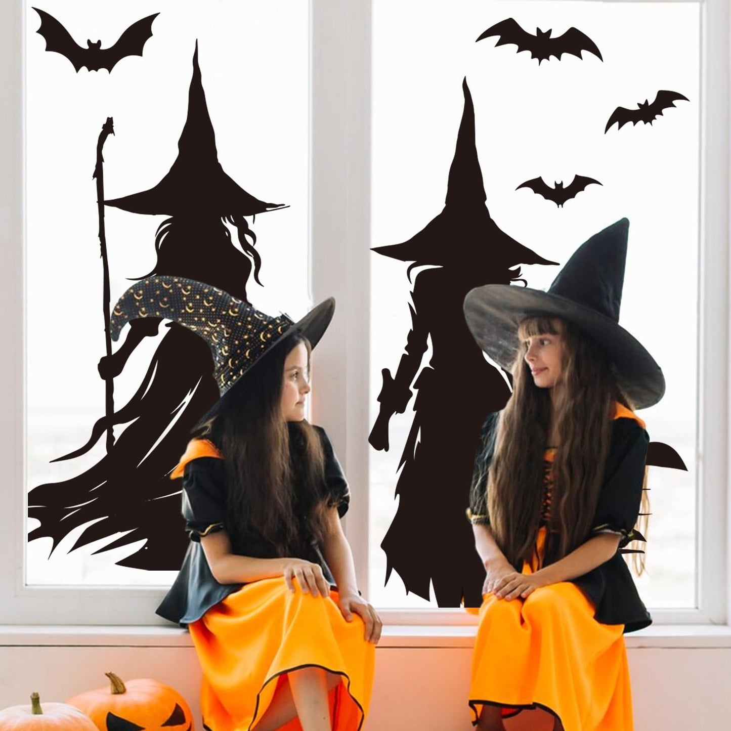 Whaline Extra Large Halloween Window Clings Black Witch Silhouette Window Decals Dark Academia Gothic Style Double-Sided Reusable for Spooky Holiday Home Office School Party Decoration,3 Sheets