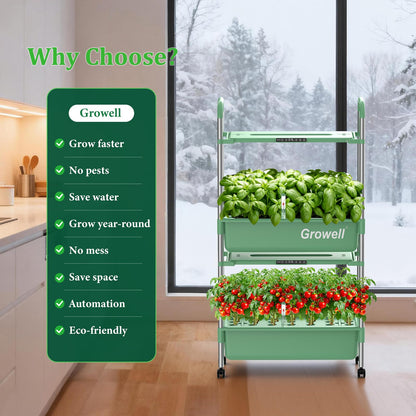 Growell Hydroponics Growing System Kit, 54 Pods Vertical Indoor Herb Garden with Smart LED Grow Light, Auto Circulating Water Pump Each Tier, 28L Hydroponic Gardening Systems for Ideal Gifts (Green)