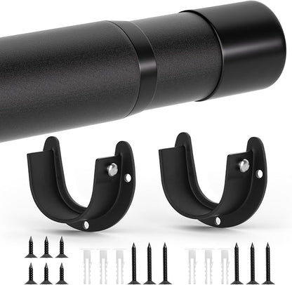 SUTINE Closet Rods for Hanging Clothes, 17 to 83 Inch Closet Rod, Heavy Duty Adjustable Clothes Hanging Bar Rod Matte Black Closet Poles for Wardrobes, Closet, Bathroom, Windows,1.3 Inch Diameter