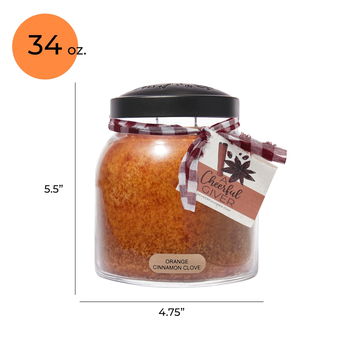 A Cheerful Giver — Orange Cinnamon Clove - 34oz Papa Scented Candle Jar with Lid - Keepers of the Light - 155 Hours of Burn Time, Gift for Women, Orange
