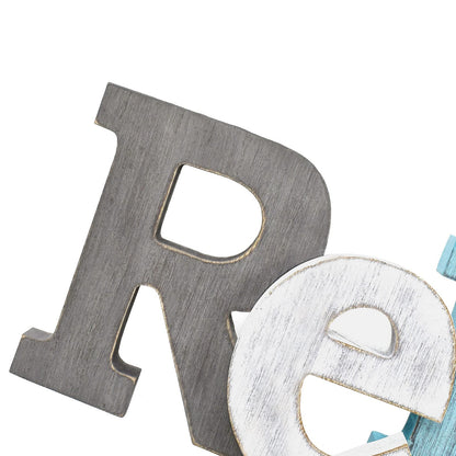 Rustic Wooden Teal Home Sign Decorative Cutout Letters Freestanding Block Word Sign Hanging Ornament Table Shelf Decor (Relax)