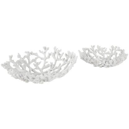 Deco 79 Resin Coral Decorative Bowl Decorative Bowl Textured Decorative Containers, Set of 2 Decorative Keepsake Boxes 13", 12"W, White