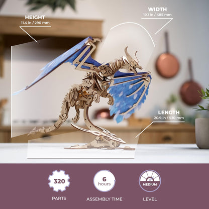 UGEARS 3D Wooden Puzzles for Adults - Windstorm Dragon 3D Puzzle - Mechanical Model Kits for Adults to Build - DIY Building Set Gifts for Fathers Day, Brain Teaser Puzzle, Hobby Kit
