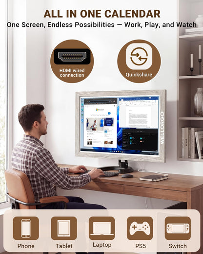 WELLORGO Digital Calendar, 21.5-inch Electronic Calendar for Family Schedules, Touch Screen Smart Planner with Kids' Chores Chart/Meal Plan/Streaming Services, w/Frame, Remote Control & Desktop Stand