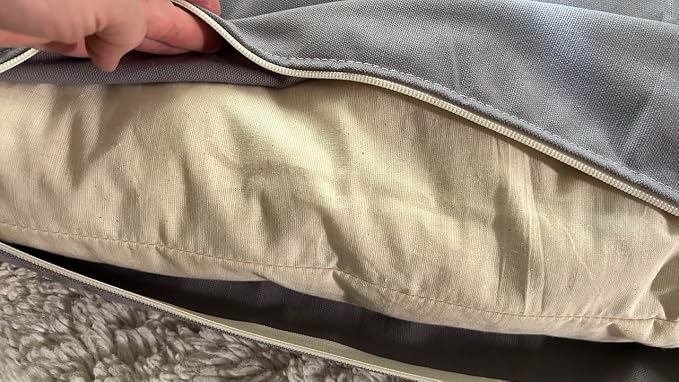 Natural Cotton Canvas Dog Bed – Raw Cotton Filled Pet Cushion Insert, Breathable Eco-Friendly Dog Mattress, Durable Washable Cover with Zipper (Blue Gray, Medium 42"x29"x4")