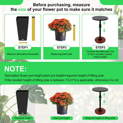 Adjustable Plant Risers for Inside Pots for Large Pots (13-21 in) Plant Risers Wooden Plant Risers for Pots Outdoor Tall Taper Flower Pot (6" 8" 10" Base or Top) for High Pots of Various Shapes(2 Pcs)