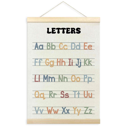 TLESKE Boho Classroom Alphabet ABC Chart Poster Hanger Frame, Homeschool Hanging Wall Art Decor for Toddler Kids Room Nursery Playroom, Preschool Prek Learning Educational Poster Print Banner, 12x16