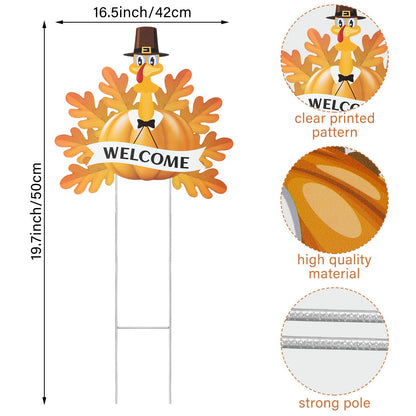 Sosation 4 Pack Thanksgiving Outdoor Decorations, Metal Turkey Yard Stakes with Pumpkin and Welcome Signs, Fall Harvest Thanksgiving Yard Decorations for Lawn, Garden, Porch, Pathway, Patio
