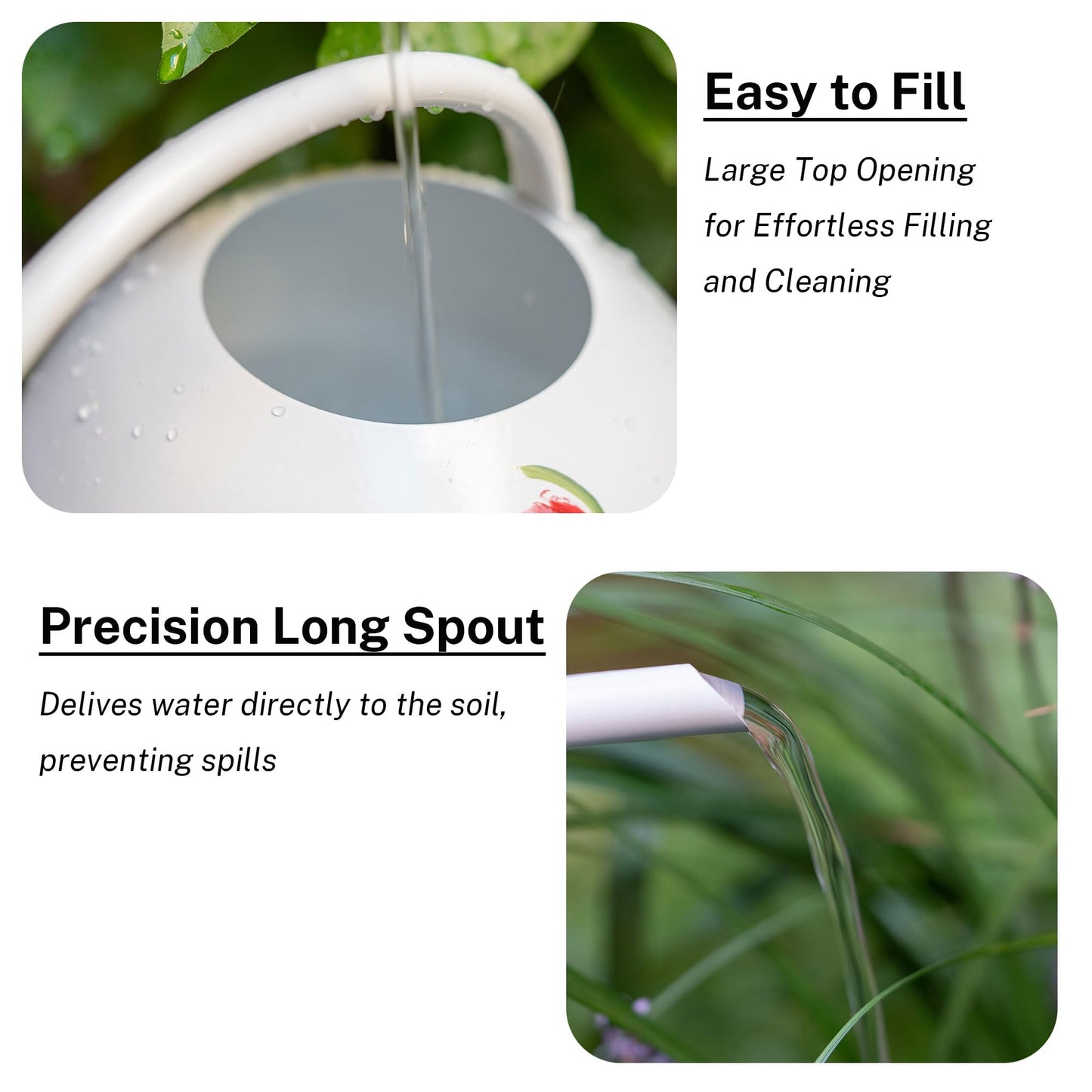 MOYEE Small White Metal Long Spout Watering Can Outdoor Indoor Spray Bottle for Plants Hand Drawn Patterns,1/2 Gallon Plant Mister Durable Metal Structure Lawn Garden Watering Equipment
