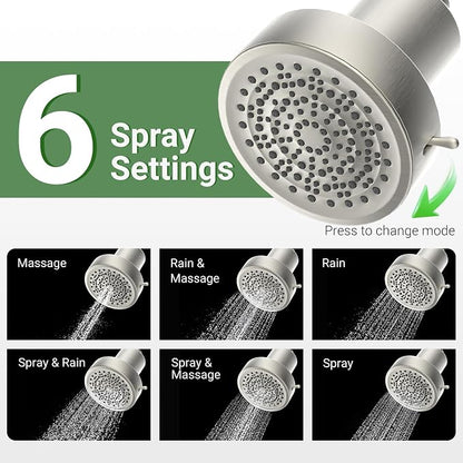 Filtered Shower head for Healthier Hair & Skin – Removes Chlorine & Heavy Metals,High Pressure 6 Mode Settings Shower Head Filter for Hard Water (Brushed Nicke)