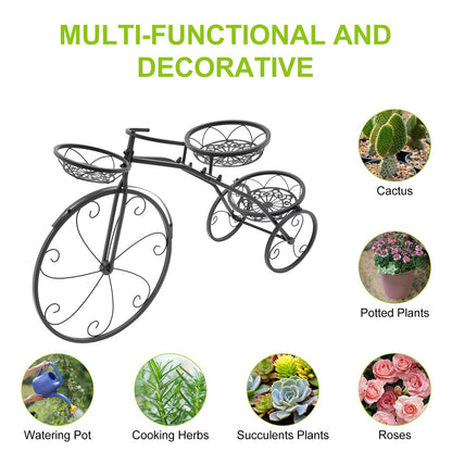 CCXYYFDJ Tricycle Plant Stand, Metal Bicycle Planter with 3 Plant Baskets, 66Lbs Capacity Detachable Bike Flower Pot Cart Holder for Patio Deck Garden Lawn Decorative