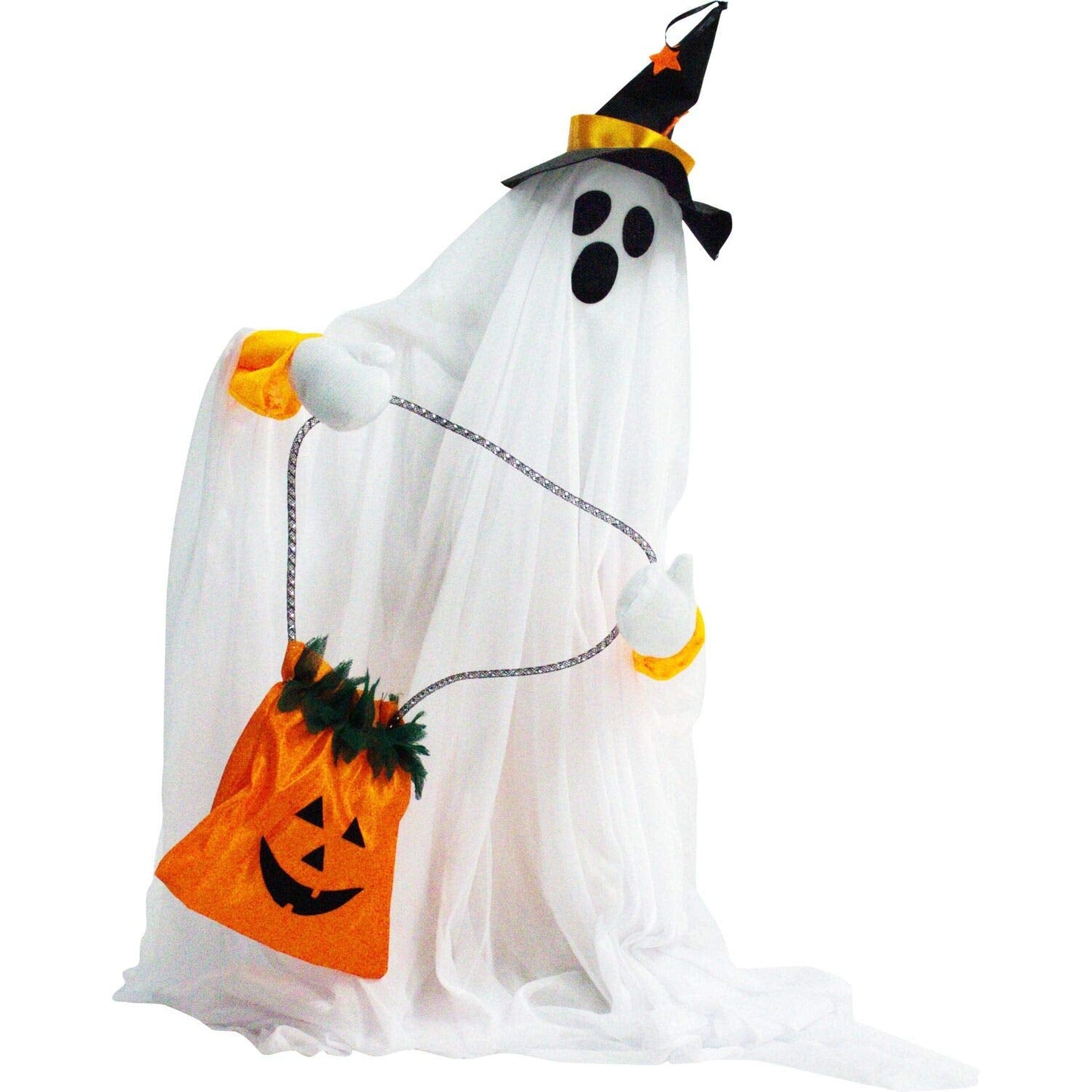 Haunted Hill Farm Friendly Ghost Halloween Animatronic with Touch Activated Lights and Music, Battery Operated Indoor or Covered Outdoor Halloween Decorations, Cute and Modern Halloween Props for Home