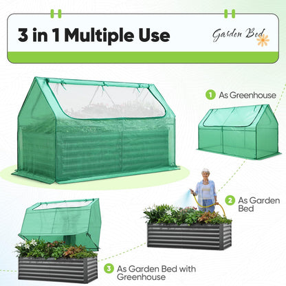 Quictent Raised Garden Bed Galvanized Raised Beds for Gardening Vegetables with Cover 6x3x2 ft Tall Metal Planter Box Outdoor Use (Green)