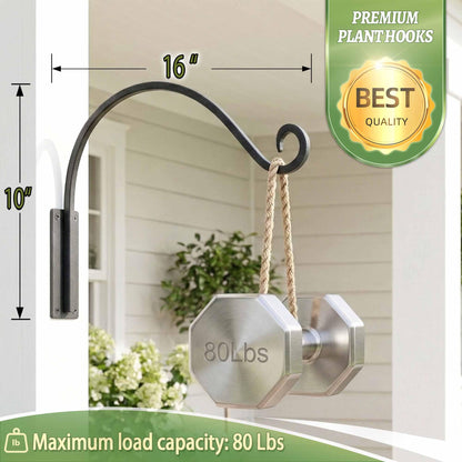 Lifyzoon Heavy Duty Plant Hanger Bracket: 2 Packs 16 Inch Metal Hanging Plant Bracket, 80lbs Weight Capacity - Hanging Plant Wall Hooks for Bird Feeder, Wind Chimes, Flower Baskets, Indoor Outdoor