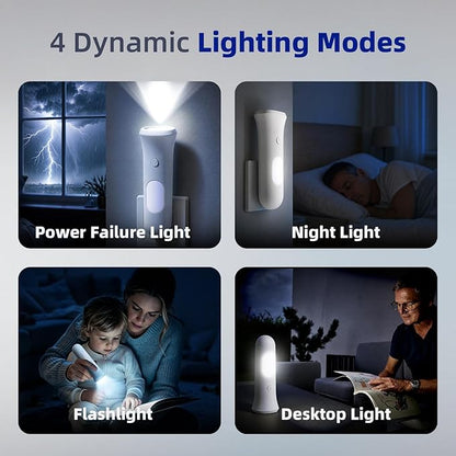 ROSSEX 4 in 1 Emergency Lights for Home Power Failure, 6 Pcs Rechargeable LED Flashlight Plug in Wall, Automatic Turn-On Power Outage Night Light Flashlight for Hurricane Preparedness Items