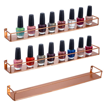 MyGift 16 Inch Wall Mounted Black Metal Nail Polish and Essential Oil Display Shelves, Kitchen Hanging Racks for Seasoning Shakers or Spice Jars, Set of 5