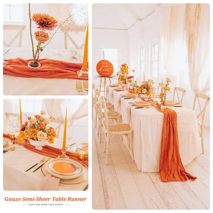 10 Pack Fall Halloween Table Runner 10FT Orange Cheesecloth Table Runner 35 x 120 Inch Long Semi-Sheer Gauze Fabric Boho or Rustic Wedding Table Decor for Bridal Shower Baby Shower Holiday Party