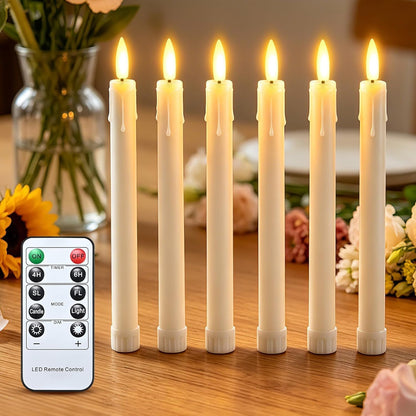 JOSU LED Flameless Taper Candles with Remote Timer, 6 Pcs Ivory Fake Candlesticks Battery Operated 3D Flickering, Realistic Electric Candles Warmer Lamp Light for Wedding Party Home Decor, 0.78"x8.86"