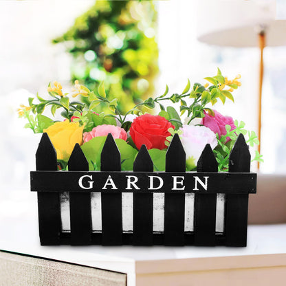 Homoyoyo Rectangular Wooden Fence Flower Pot Planter Box for Balcony and Garden, Hollow Creative Planting Basket in Black, Decorative Outdoor Patio Container for Flowers Arrangement