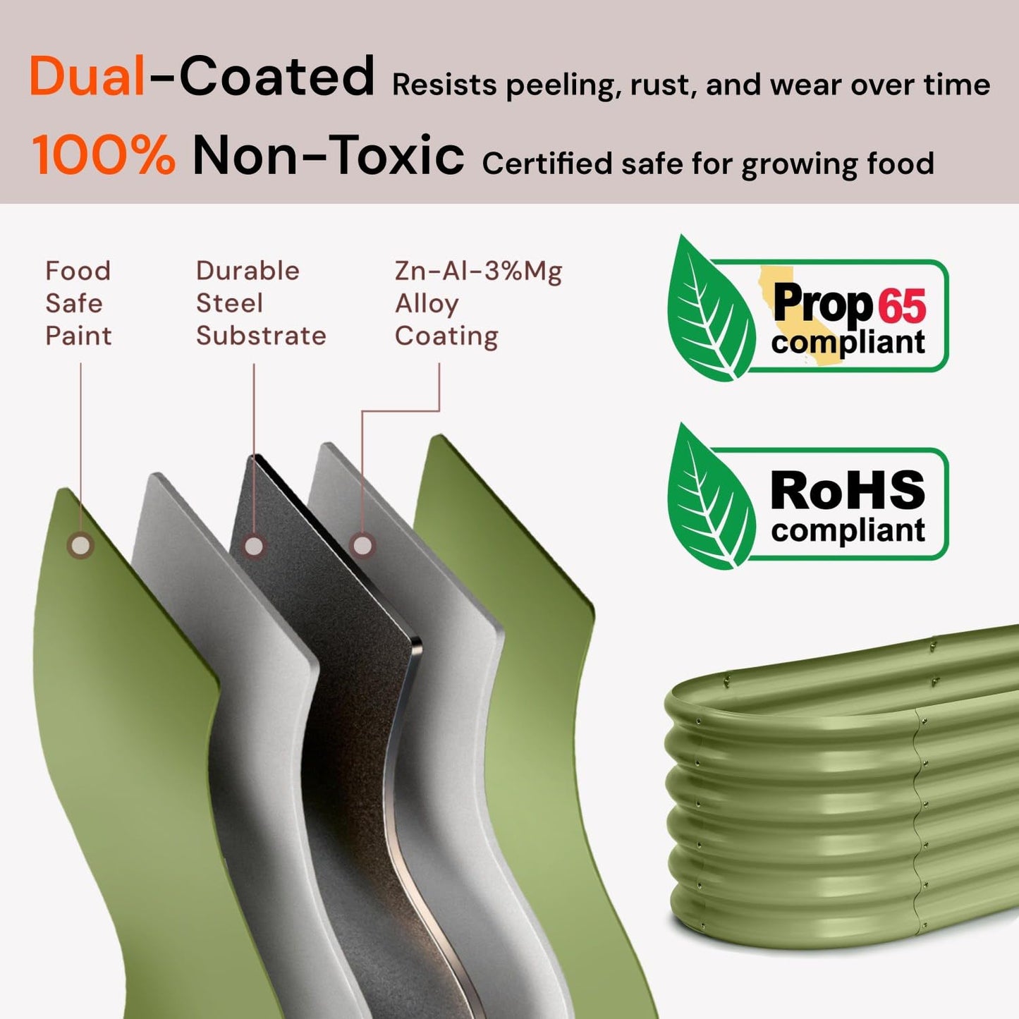 Annoell 6x2x1.5 ft Galvanized Raised Garden Bed, 18" Tall Metal Raised Planters for Outdoor Plants, Vegetables, Herbs, Above Ground Raised Garden Bed Kit for Small Space Gardening - Moss Green