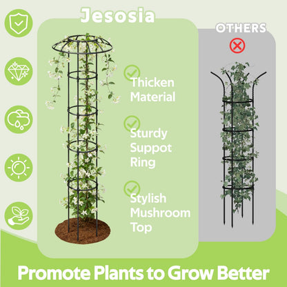 Jesosia Garden Trellis for Climbing Plants Outdoor - Unique Umbrella Top Round Trellis for Indoor Potted Plant - 64" Tall Rustproof PE Coated Metal Pipe Obelisk Support Ivy Vine Rose Grape Vegetable