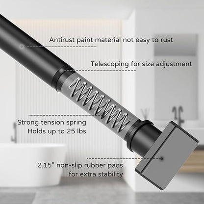 UIOSANRT Tension Shower Curtain Rod 31-68 Inches Non-Slip Shower Rod Tension Mounted No Drill Black Shower Curtain Rods Spring Tension Rod Adjustable Tension Curtain Rod for Windows Bathroom