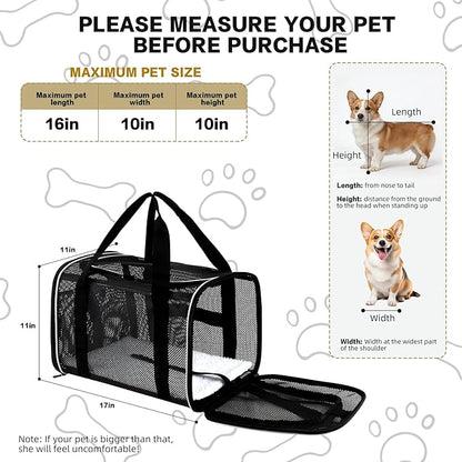 Cat Carrier Dog Carrier Pet Carriers Soft-Sided Cats Bag Animal Carriers Puppy Carrying Bag TSA Airline Approved Small Dog Carrier Soft Sided, Collapsible Travel Carriers for Big Cats(Up to 16lbs),