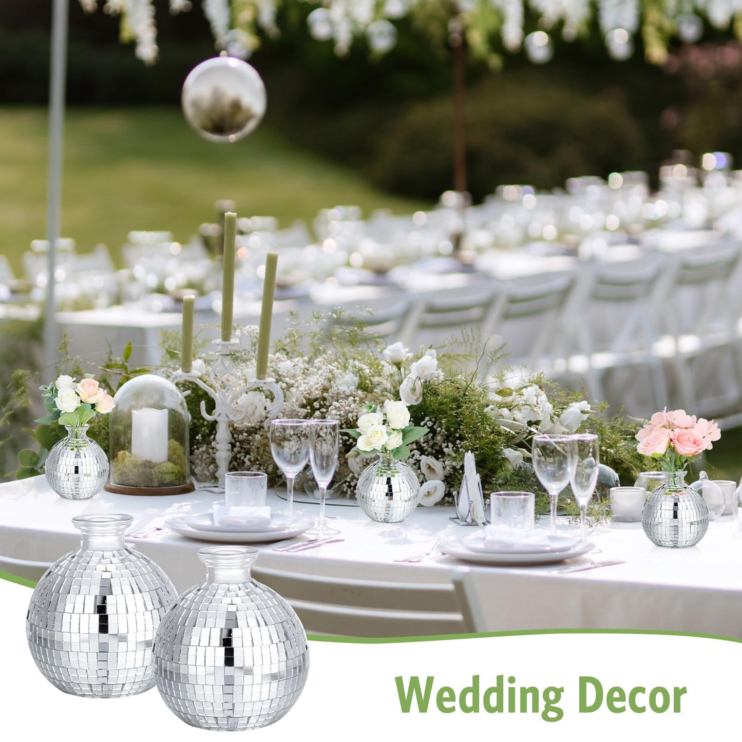 Layhit 12 Pcs Disco Ball Vase for Flower and Plant 4 Inch Small Glass Vase Silver Mirror Mini Disco Ball Planter for Indoor Outdoor Wedding Birthday Home Bedroom Kitchen Office Decoration