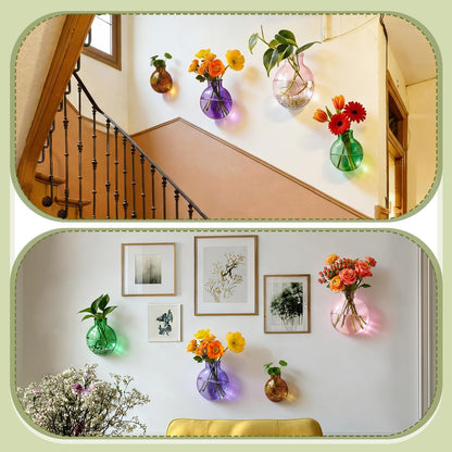 4 Pcs Stained Glass Hanging Vase 2-4 Inch Hanging Glass Plant Propagation Station Small Plant Terrarium Pot Containers with Rope for Hydroponics Planter Garden Home Indoor Outdoor Decor, 4 Sizes