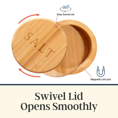 Totally Bamboo Salt Cellar with Swivel Lid - Wooden Salt Container, Bamboo Spice Box for Kitchen Countertop, Engraved Lid with Magnetic Closure, 6 Oz