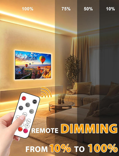 Lamomo COB LED Strip Lights Pro, 16.4Ft Warm White Dimmable Self-Adhesive Led Rope Light with Remote, Flexible Cuttable Waterproof 3000K Silicone Neon Tape Lights for Bedroom, Indoor, Outdoor,Cabinet