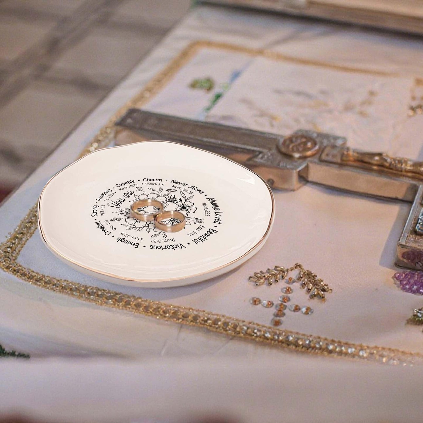 Vancsenia God Says You Are AmazingRing Dish – Christian Ceramic Jewelry Tray for Women, Inspirational Bible Verse Trinket Holder Gift for Her, Religious Baptism Gift
