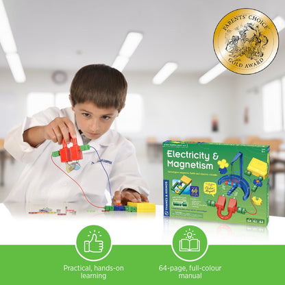 Thames & Kosmos Electricity & Magnetism Science Kit | 62 Safe Experiments Investigating Magnetic Fields & Forces for Ages 8+ | Assemble Electric Circuits with Easy Snap-Together Blocks