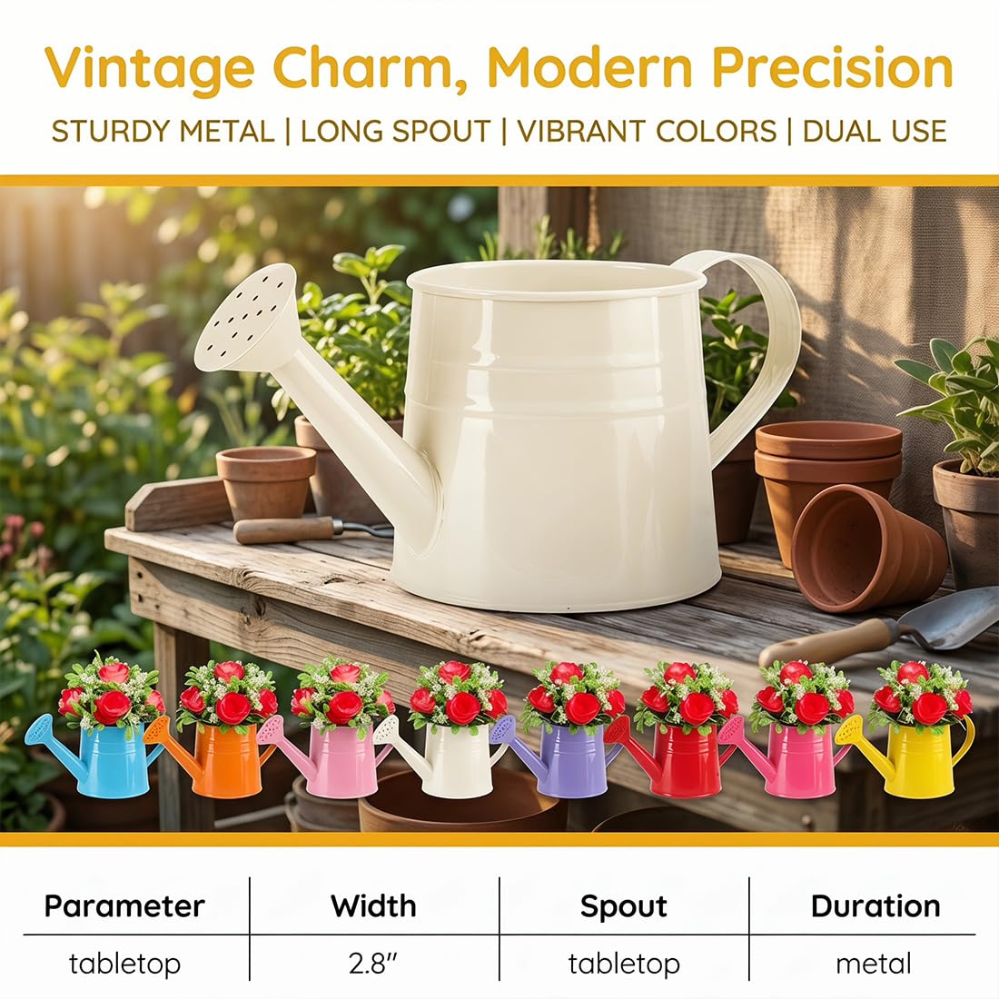 White Metal Watering Can, 1 Gallon Matte Galvanized White Watering Can Metal, Tinplate Watering Kettle with Long Spout & Ergonomic Handle, Vintage Sprinkling Can for Lawn, Garden Plant Watering (A)