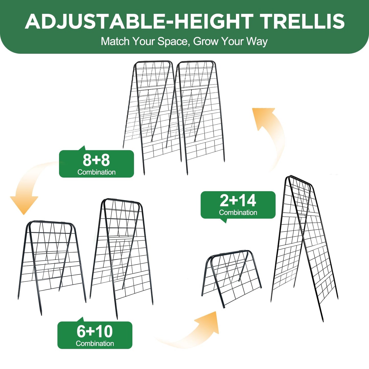 2 Pack Metal Heavy Duty 50"x17" Adjustable A-Frame Trellis,Rust-Proof Metal Garden Trellis for Raised Bed Climbing Plants,Cucumber,Tomatoes Outdoor