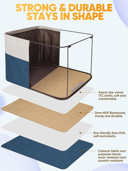 BALEINE 1 Pack Fabric Closet Storage Bins for Shelves, Linen Closet Organizers and Storage, Decorative Baskets for Organizing, Shelf, Clothes, Home, Office (Navy Blue, 14''x10''x8.5'')