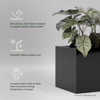 Greenline Jack Square Cube Planter - Indoor/Outdoor Large Fiberglass Lightweight Planter - 28" x 28" x 28" (Gloss Black)