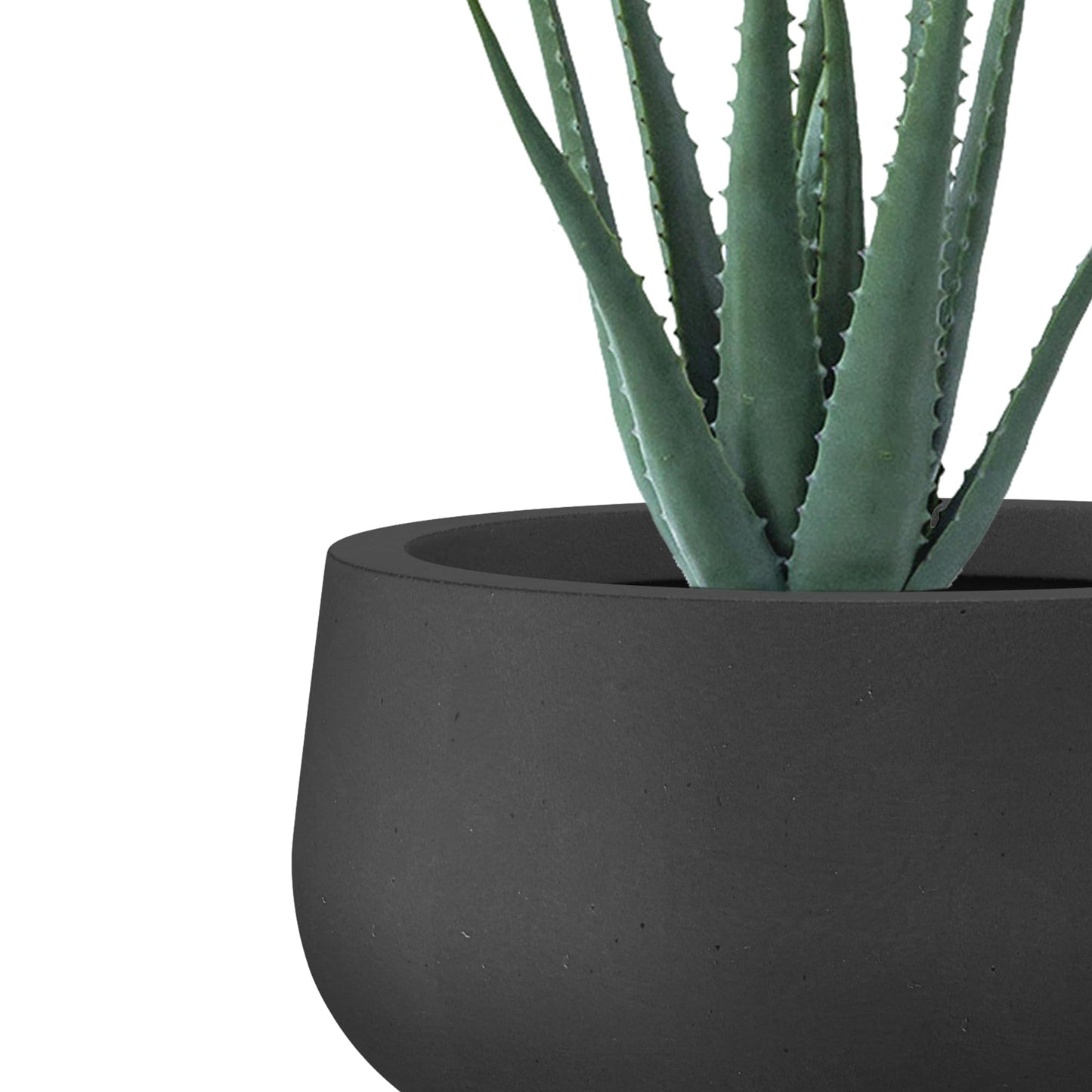 Kante 15.7" Dia Round Concrete Planter, Outdoor Indoor Garden Plant Pots with Drainage Hole and Rubber Plug, Modern Curvaceous Design, Black