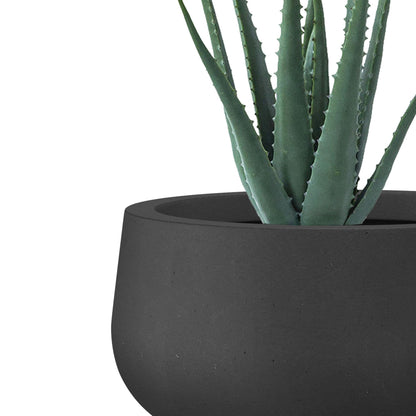 Kante 15.7" Dia Round Concrete Planter, Outdoor Indoor Garden Plant Pots with Drainage Hole and Rubber Plug, Modern Curvaceous Design, Black